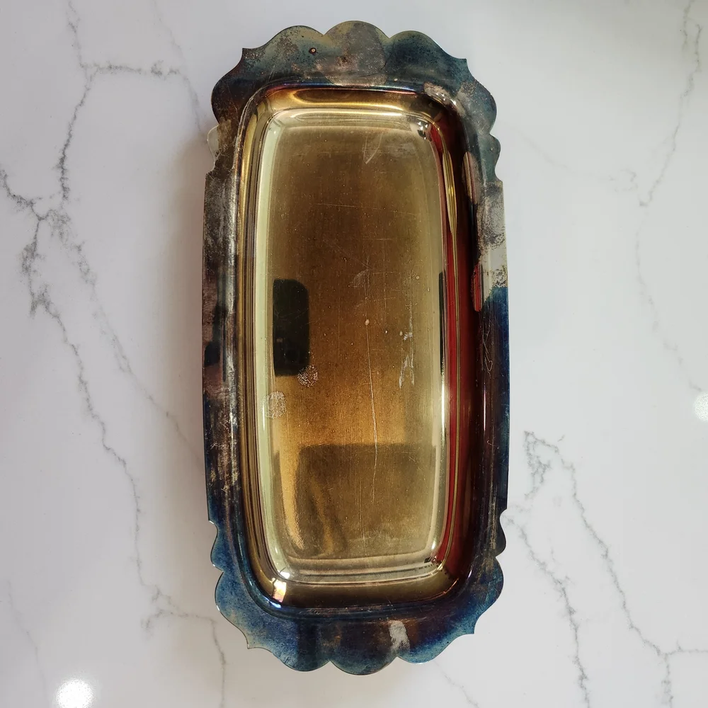 Elegant Gold and Blue Decorative Tray